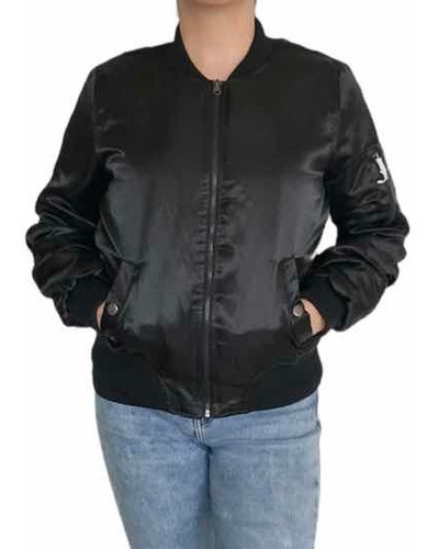 Chaqueta Bomber Satinada Color Negro / Talla S