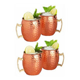 Kit 4 Canecas Moscow Mule Em Cobre Puro 500 Ml Marteladas