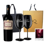 Box Regalo Vino Rutini Cab Malbec + 2 Copas Negras Grabadas