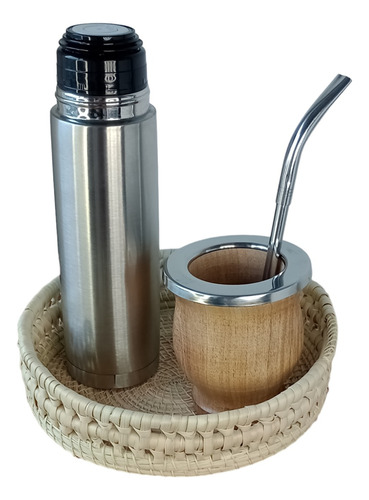 Mate Premium Algarrobo Boca Ancha Acero Inox + Bombilla