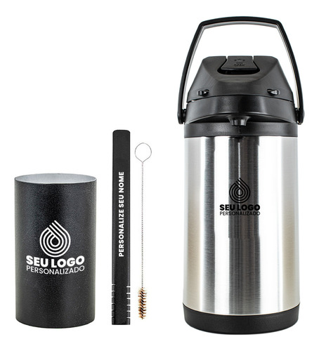 Kit Tereré Copo Bomba Garrafa Termica 4l Inox - Sua Logo