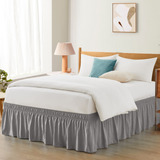 Entisn Falda De Cama Ajustable Gris Para Cama Matrimonial Y