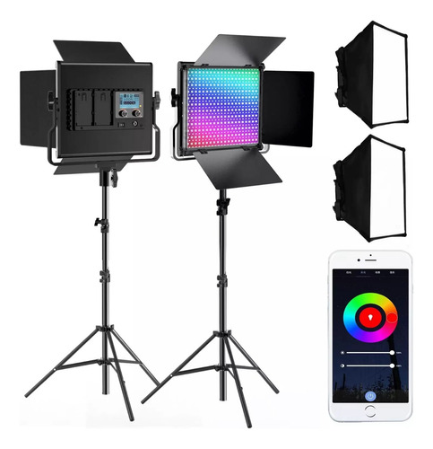 Kit Iluminação 2x Painéis Led Greika Ll550rp Rgb Com Softbox