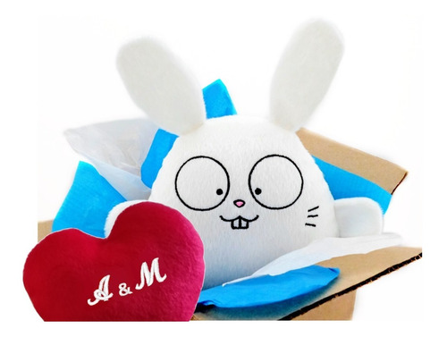 Conejo Peluche Corazón Nombre Personalizado Aniversario Amor