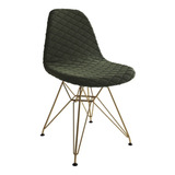 Cadeira Eames Eiffel Wood Ferro Dourado Assento Estofado