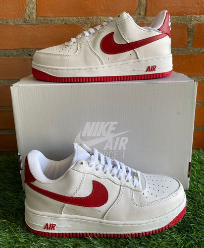 Tenis Originales Nike Air Force 1 Cuero Blanco Y Rojo 25 Cm