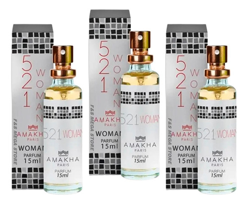 Kit 3 Perfume 521 Woman Feminino Amakha Paris Bolso Bolsa