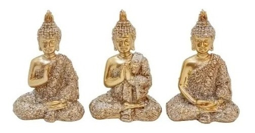  Trio De Buda 7cm  Dourado Decoração Enfeite 