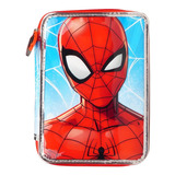 Cartuchera Spiderman 2 Pisos Pvc Accesorios De Color Rojo