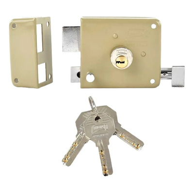 Cerradura Chapa Izq Phillips Puerta Exterior Alta Seguridad Beige