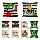 Fundas De Cojín Navideñas Con Rayas Grinch De 45 X 45 Cm, 10