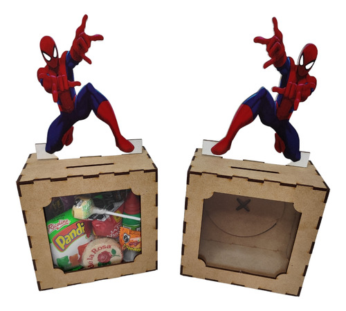 Mini Alcancía, Dulcero, Bolo Spiderman 10 Pzs Madera Mdf 