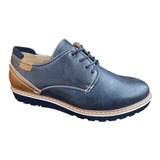 Zapato De Hombre Casual Oxford Cuero Pu Liso Azul - 7115