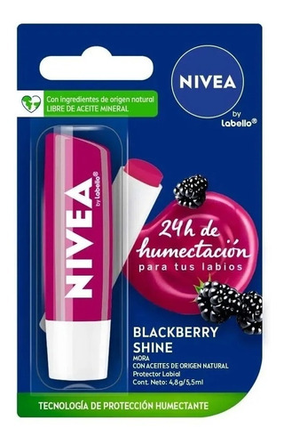 Pack 6u Protector Labial Nivea Labello Blackberry Shine 4,8g