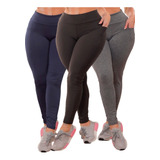 Kit 3 Legging  Plus Size Suplex Com Bolsos Academia Cós Alto