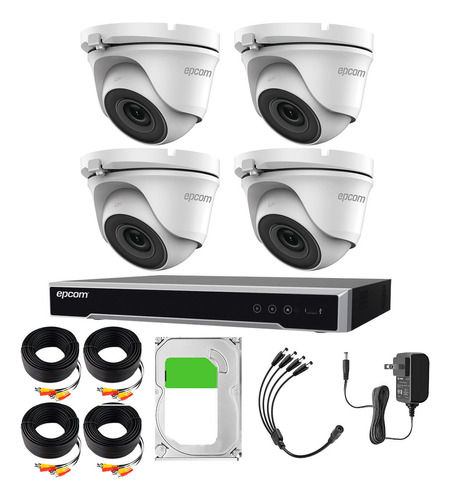 Epcom Kit De 4 Camaras De Seguridad Metalicas Domo 5mp Protección Ip66 Para Uso Exterior + Dvr 4ch Turbohd Con Detección De Movimiento Y Salida De Alarma +3tb Hdd Modelo Ev8004e50-plus+3tb