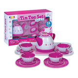 Juego De Té Para Niñas Juguete Rosa Cocina Metálico - 15 Pza