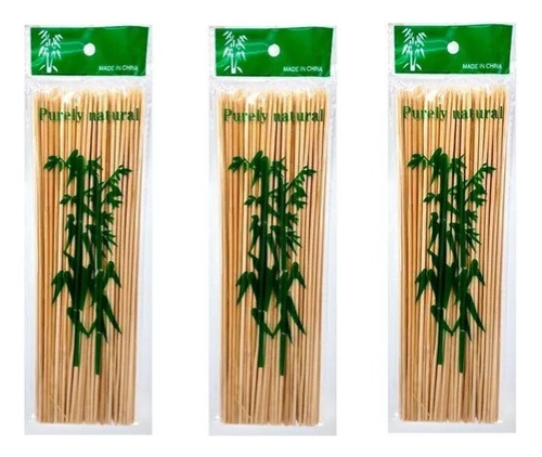 3 Bolsas Palos Palillos Brochetas Bambú 30 Cm 90 A 100 Pzas
