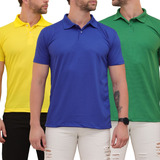 Kit Com 3 Camisetas Polo Coloridas Poliester Confira Cores