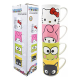 Juego De 4 Tazas Para Cafe Apilables Hello Sanrio 330 Ml