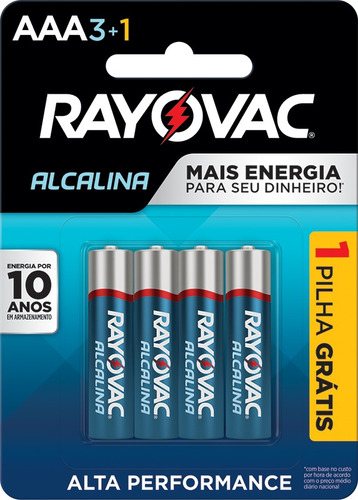 04 Pilhas Aaa Alcalina Rayovac 1 Cart C/ 4 Unid