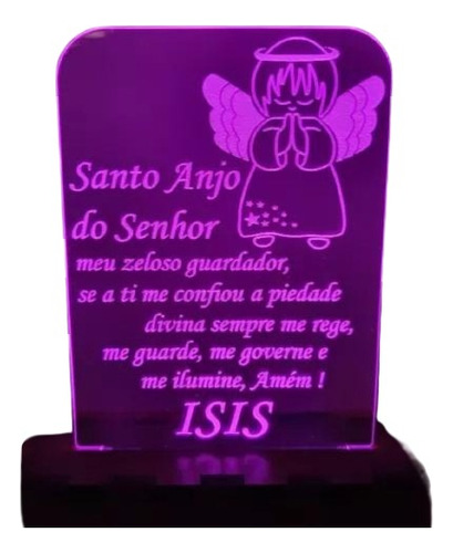 Luminária 3d Santo Anjo Infantil Personalizada Várias Cores