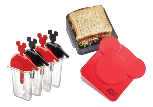 Set Almuerzo Mickey Sandwichera 4 Moldes Paletas Heladas