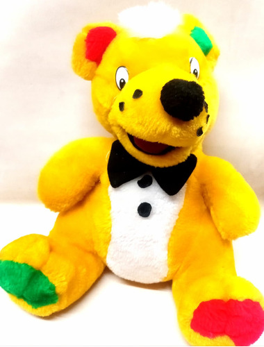 Peluche Oso Amarillo Con Moño Negro 30 Cm Sentado