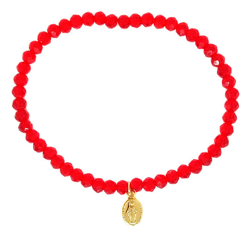 Pulsera Cristales Rojo Virgen De Los Rayos Enchapado Oro 18k