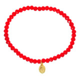 Pulsera Cristales Rojo Virgen De Los Rayos Enchapado Oro 18k