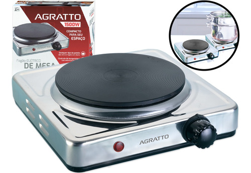 Fogão Cooktop Elétrico Inox 1 Boca De Mesa Portátil Agratto