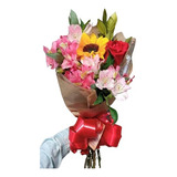 Ramo Con Girasol Natural + Rosa Y Flores Silvestres 