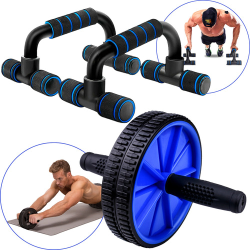 Kit Roda Abdominal Rolo + Par Barra De Chão Exercício Treino