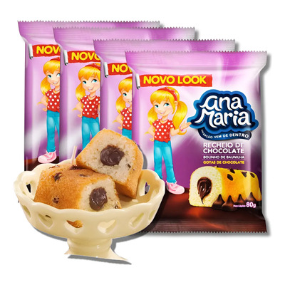 Kit 4 Bolinho Ana Maria Gotas De Chocolate Recheado