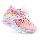 Tenis De Led Luzinha Unicornio Rosa Infantil Feminino