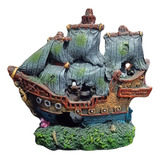 Adorno Resina Barco Naufragio Galeón Pirata 15x6x14cm Acuari