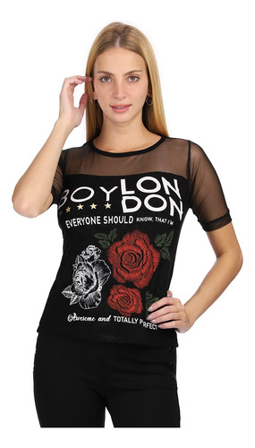 Blusa Negra Con Transparencia De Dama Awesome Boy London