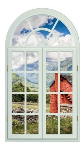 Vinil Decorativo Ventana Montañas Paisaje Sticker Gigante Color Multicolor