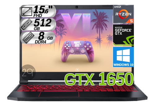 Portátil Gamer Acer Nitro5 Ryzen5 Ram 8gb 512gb Gtx 1650
