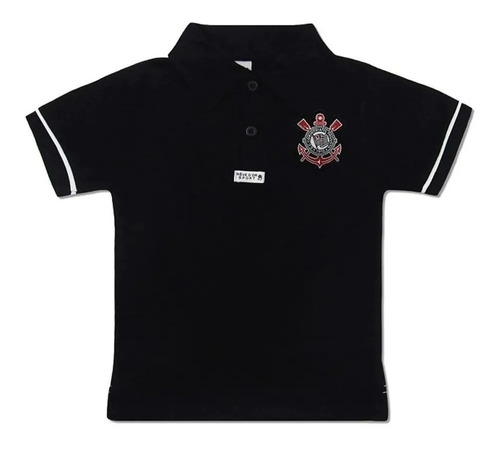 Camisa Polo Infantil Preto Do Corinthians Oficial Licenciado