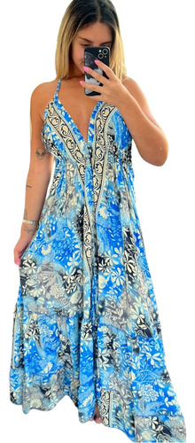 Vestido Indestido Indiano Longo Batik  De Pontas E Ajustável