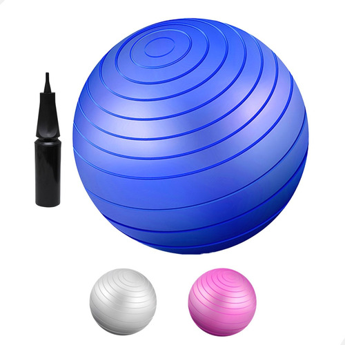 Bola De Pilates Suíça 55 Cm Com Bomba Ginastica Yoga Cor Azul