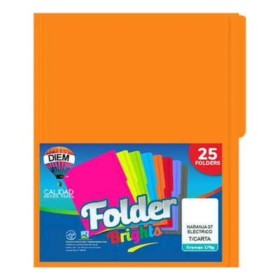 Folder Tamaño Carta Colores Brillantes 25 Pzas Color Naranja Eléctrico | MercadoLibre