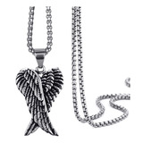 Collar Alas  Angel Color Plata Acero Inoxidable Para Hombre