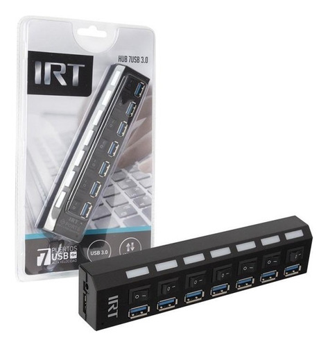 Hub 7 Puertos 3.0 Multi Usb Indicador Luz Irt Negro