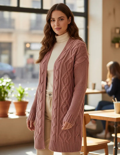 Ensamble Sweater Largo Tejido Mujer Suave Grueso