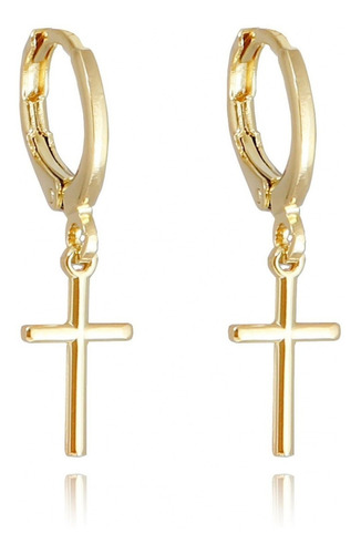 Brinco De Argola Argolinha Cruz Crucifixo Banhado A Ouro Cor Dourado