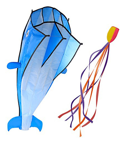 Cometa Grande Con Forma De Delfín Azul, Sin Marco, De Parafo