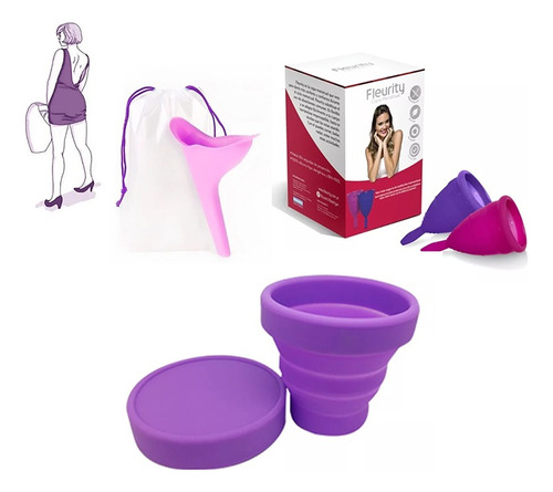 Kit Copa Menstrual Fleurity X2 + Urinal Mujer Parada + Vaso