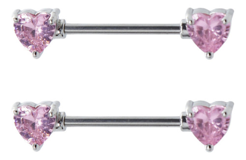 Piercing Para Pezon Pink Heart Acero 2 Pzs